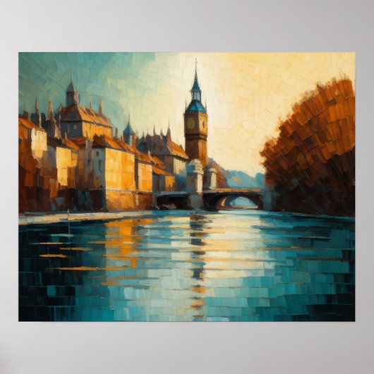 Modern Abstract Design Goud Sinaasappel Blauw Euro Poster (Voorkant)