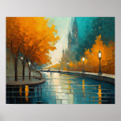 Modern Abstract Design Goud Sinaasappel Blauw Euro Poster (Voorkant)