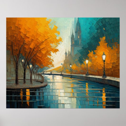 Modern Abstract Design Goud Sinaasappel Blauw Euro Poster (Voorkant)