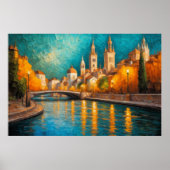 Modern Abstract Design Goud Sinaasappel Blauw Euro Poster (Voorkant)