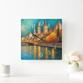 Modern Abstract Design Goud Sinaasappel Blauw Euro Vierkante Klok (Huis)