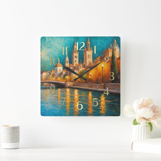 Modern Abstract Design Goud Sinaasappel Blauw Euro Vierkante Klok (Huis)