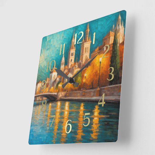 Modern Abstract Design Goud Sinaasappel Blauw Euro Vierkante Klok (Hoek)