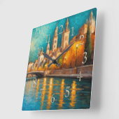 Modern Abstract Design Goud Sinaasappel Blauw Euro Vierkante Klok (Hoek)