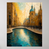 Modern Abstract Design Goudblauw Europees Poster (Voorkant)