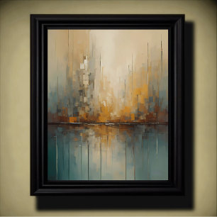 Modern Abstract Design Gouden en Blauwe Grijze Ton Poster
