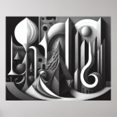 Modern Abstract Design Zwart kubisme Surrealisme 4 Poster (Voorkant)