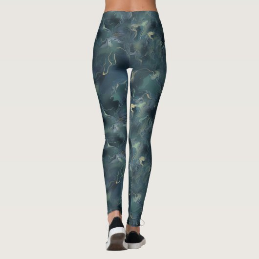 Modern Abstract Donkergroen Tie Dye Pattern Leggings (Achterkant)