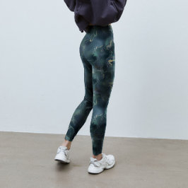 Modern Abstract Donkergroen Tie Dye Pattern Leggings