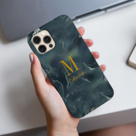 Modern Abstract donkergroen turquoise monogram naa iPhone 16 Pro Hoesje