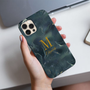 Modern Abstract donkergroen turquoise monogram naa iPhone 16 Pro Hoesje