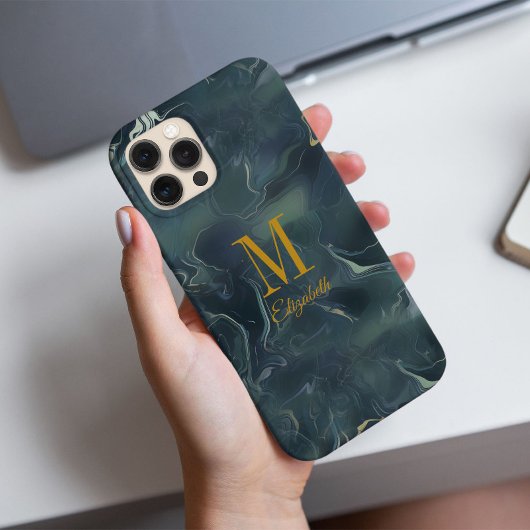 Modern Abstract donkergroen turquoise monogram naa Case-Mate iPhone Case
