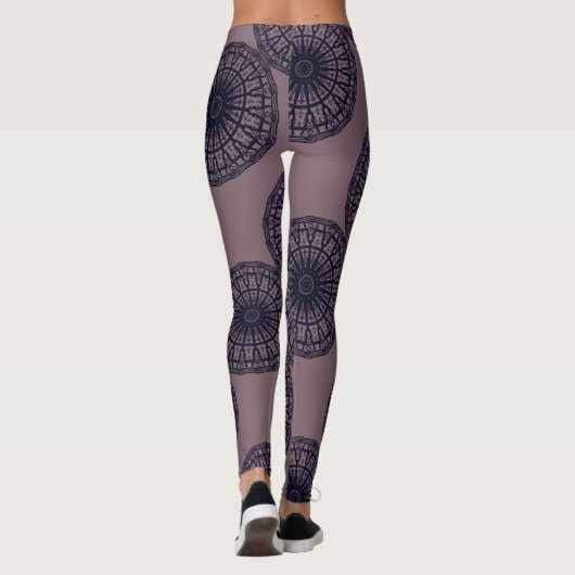 Modern abstract draw in deep blue deep pink leggings (Achterkant)