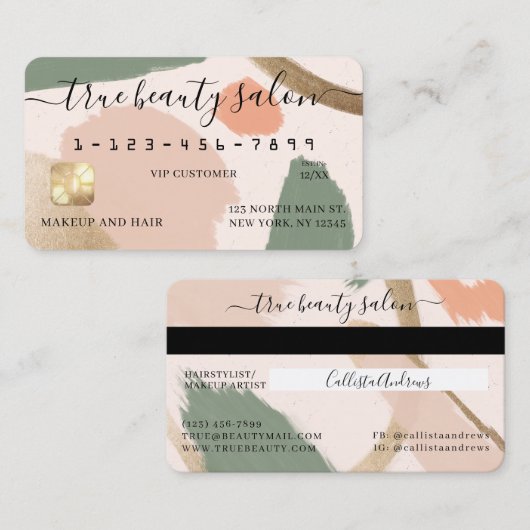 Modern Abstract Earth Tones Gold Art Credit Kaart Visitekaartje (Voorkant / Achterkant)