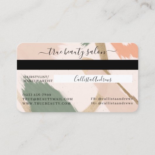 Modern Abstract Earth Tones Gold Art Credit Kaart Visitekaartje (Achterkant)