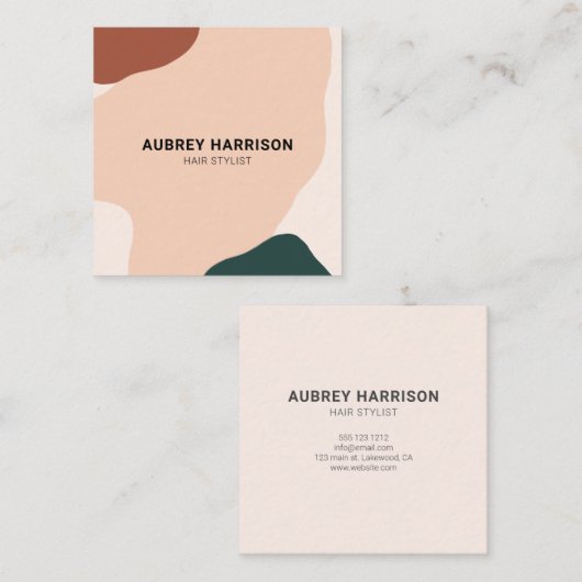 Modern Abstract Earthy Green Brown 3 Vierkante Visitekaartje (Voorkant / Achterkant)