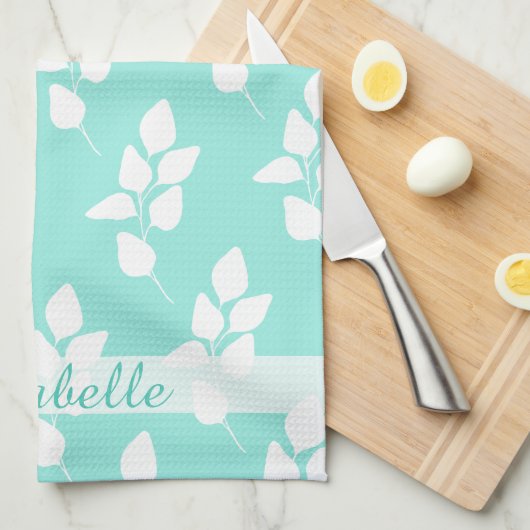 Modern Abstract Eucalyptus Branch Pattern | Theedoek (Quarter Fold)