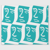 Modern Abstract Face Line Art Teal Cadeaupapier (Vlak)
