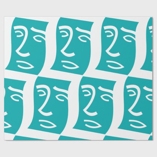Modern Abstract Face Line Art Teal Cadeaupapier (Vlak)