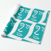 Modern Abstract Face Line Art Teal Cadeaupapier (Uitgerold)