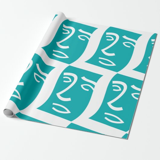 Modern Abstract Face Line Art Teal Cadeaupapier (Uitgerold)