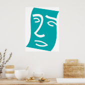 Modern Abstract Face Line Art Teal Poster (Keuken)