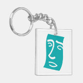 Modern Abstract Face Line Art Teal Sleutelhanger (Voorkant Links)