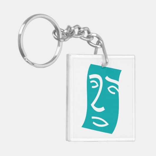 Modern Abstract Face Line Art Teal Sleutelhanger (Voorkant Links)