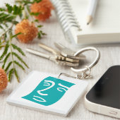 Modern Abstract Face Line Art Teal Sleutelhanger (Voorkant Rechts)