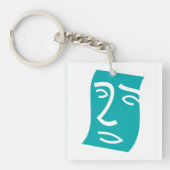 Modern Abstract Face Line Art Teal Sleutelhanger (Voorkant)