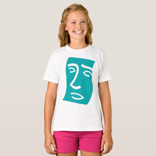 Modern Abstract Face Line Art Teal T-shirt (Voorkant volledig)