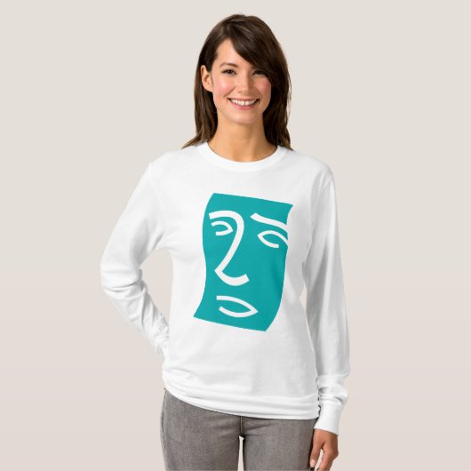 Modern Abstract Face Line Art Teal T-shirt (Voorkant volledig)