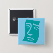 Modern Abstract Face Line Art Teal Vierkante Button 5,1 Cm (Voorkant /achterkant)