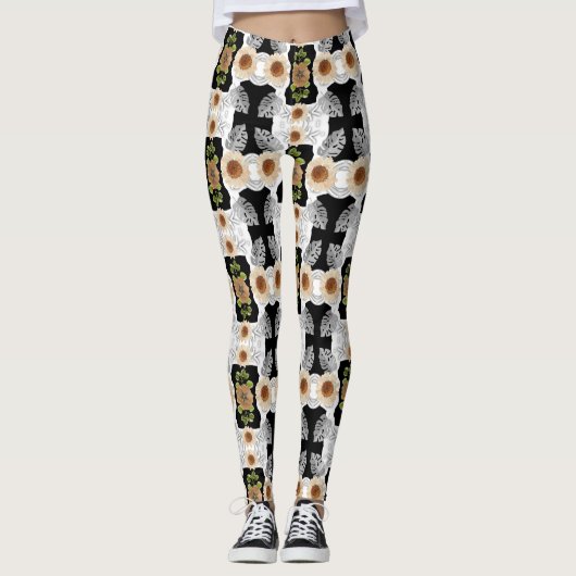 Modern abstract floral art leggings (Voorkant)