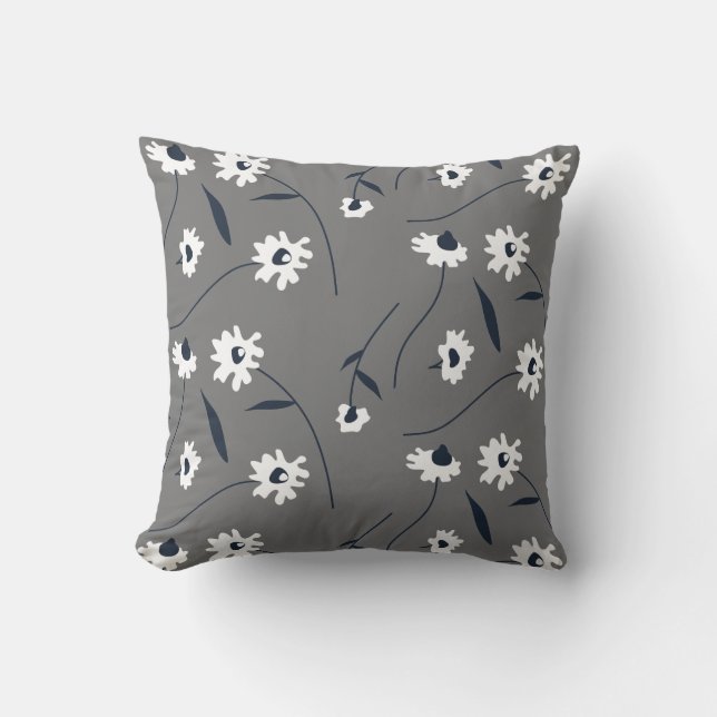 Modern Abstract Floral Pattern Grey Kussen (Voorkant)