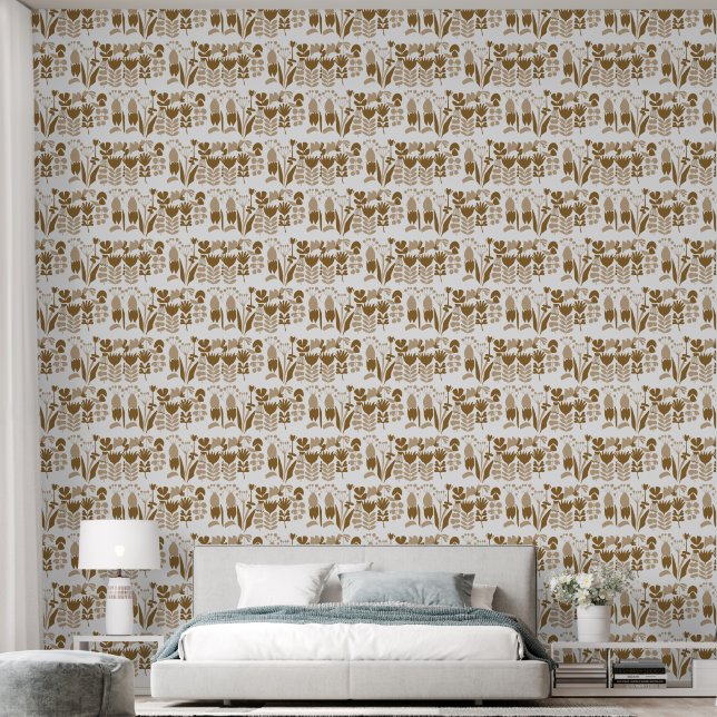 Modern Abstract Floral Silhouette Pattern Behang (Slaapkamer)