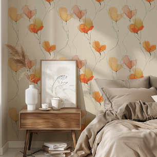 Modern Abstract Floral Wallpaper Cream Sinaasappel Behang
