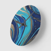 Modern Abstract-Flow Art-Blue en Gold- Ronde Klok (Hoek)