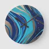 Modern Abstract-Flow Art-Blue en Gold- Ronde Klok (Voorkant)