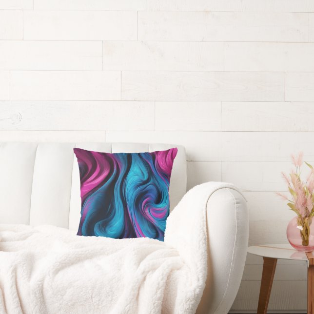Modern Abstract-Flow Art-Blue en Pink- Kussen (Bank)