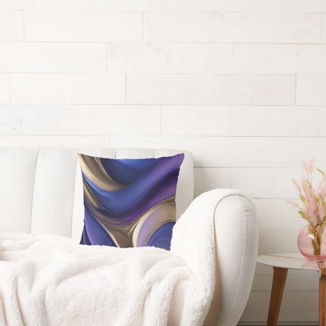 Modern Abstract-Flow Art-Blue Paarse en Gouden Kussen (Bank)