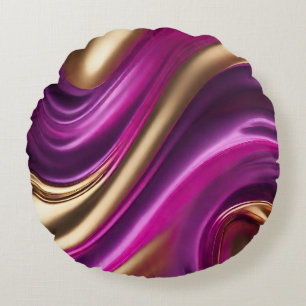 Modern Abstract-Flow Art-Paarse Roze en Goud- Rond Kussen
