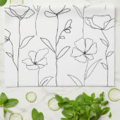 Modern Abstract Flower Zwart Wit Minimal Floral Theedoek (Gevouwen)