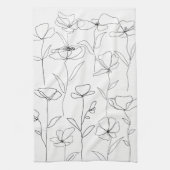 Modern Abstract Flower Zwart Wit Minimal Floral Theedoek (Verticaal)