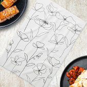 Modern Abstract Flower Zwart Wit Minimal Floral Theedoek