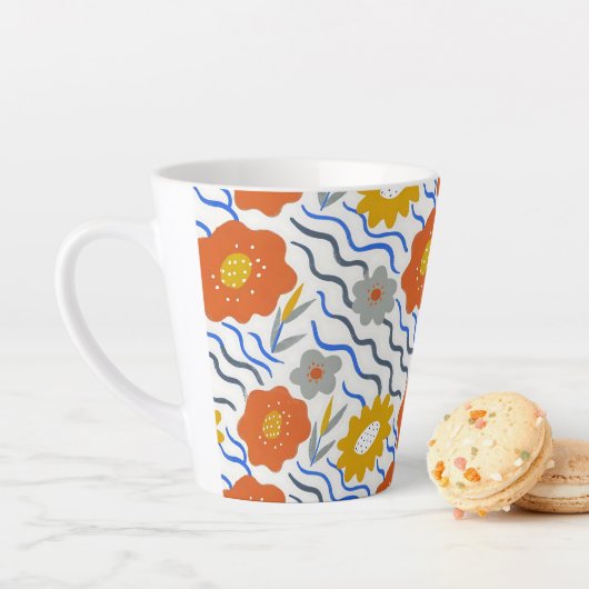 Modern Abstract Flowers Boho Wavy Latte Mok (In situ)
