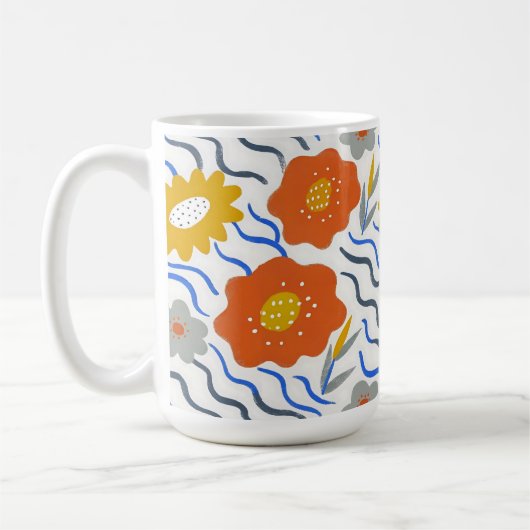 Modern Abstract Flowers Vibrant Wavy Koffiemok (Links)