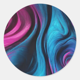 Modern Abstract Fluid Art-Blue en Pink- Ronde Sticker