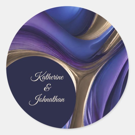 Modern Abstract Fluid Art-Blue Paarse en Goud Ronde Sticker (Voorkant)
