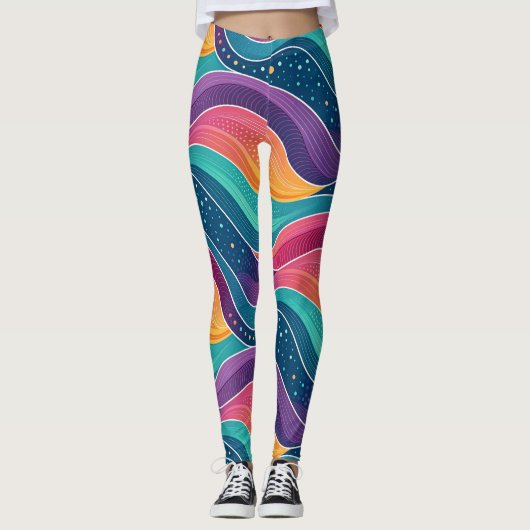 Modern Abstract Fluid Waves Seamless Pattern Leggings (Voorkant)